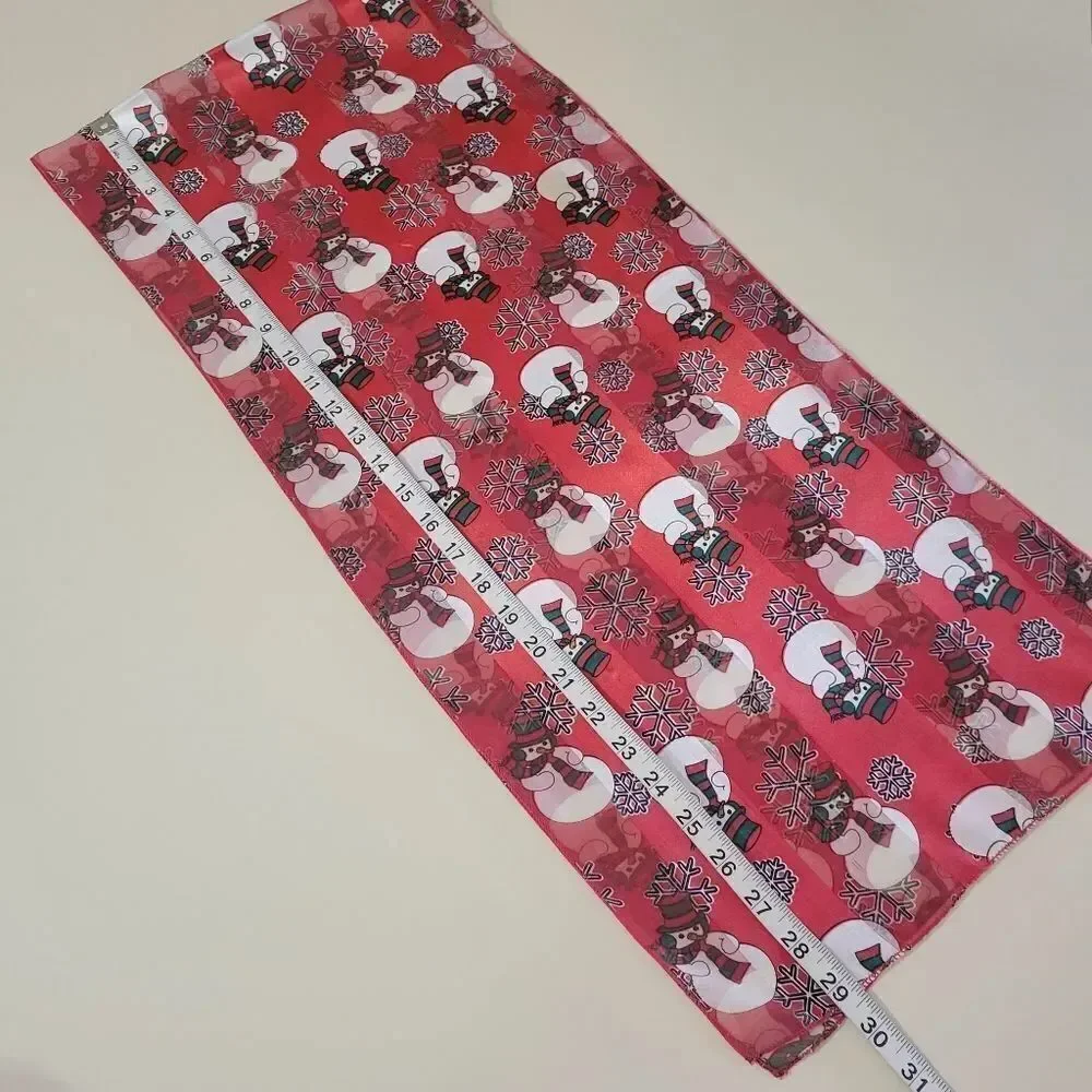 Silk Feel Red And White Snowman Oblong Scarf